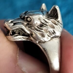 Vintage Sterling Silver Wolf Head Ring Size 9.5